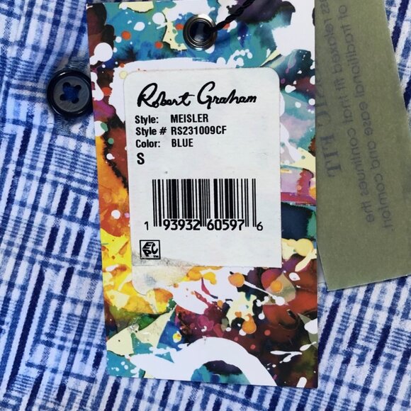 Robert Graham Mens Small Blue Geometric Woven Button Up Dress Shirt NWT - Picture 5 of 10